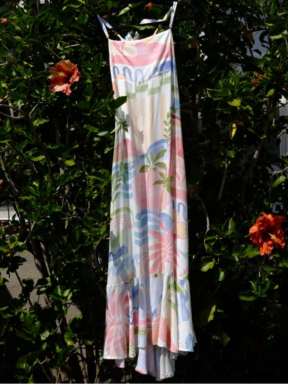 Paper Heart Tropical Print Maxi Dress Pastel Palm Beach Tie‎ Back Medium
